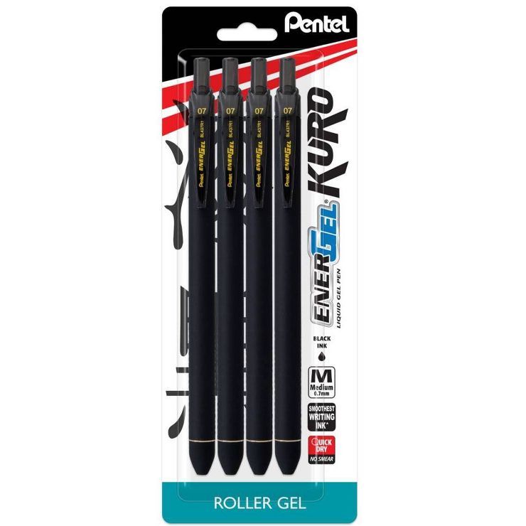 4ct EnerGel Kuro Liquid Gel Pen 0.7mm Medium Line Black - Pentel | Target