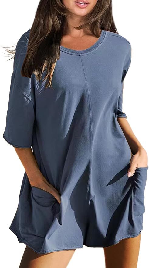 PAODIKUAI Women's T Shirt Romper Shorts Overalls Onesie Casual Jumpsuit Short Sleeve Athletic Rom... | Amazon (US)