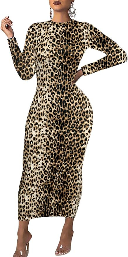 Women's Long Sleeve Bodycon Dress - Maxi Casual Fall Club Party Long Tight Pencil Dresses | Amazon (US)