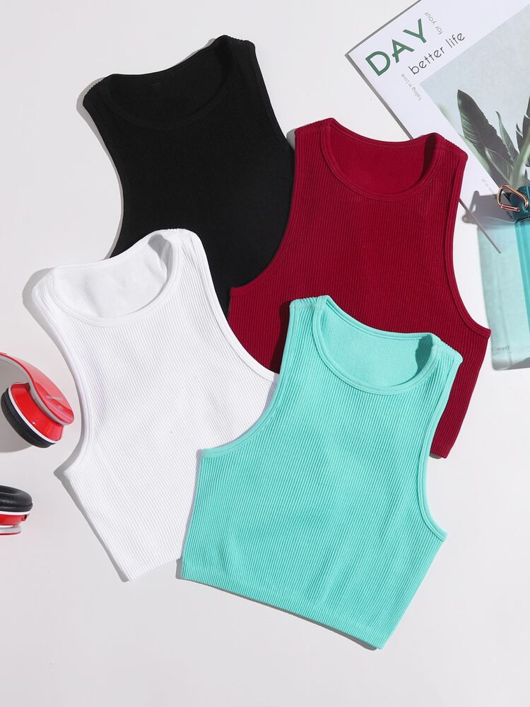 4pcs Rib-Knit Sports Tank Top | SHEIN