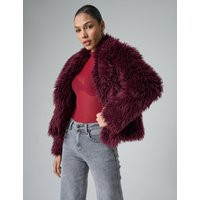 Short Shaggy Fur Jacket Burgundy | Public Desire (US & CA)