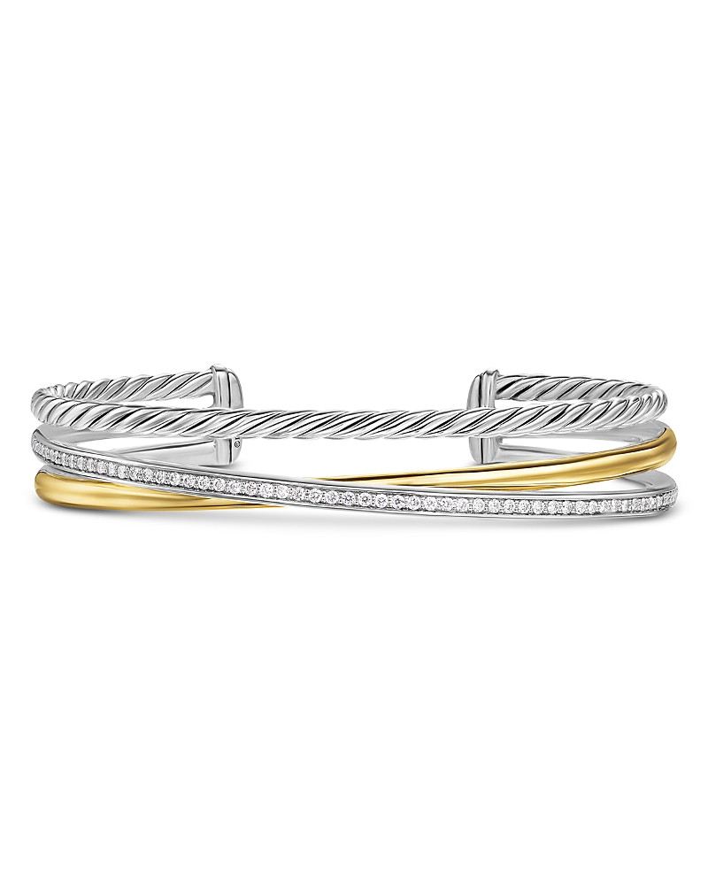 David Yurman Crossover Three Row Bracelet in Sterling Silver with 18K Yellow Gold and Diamonds, 11mm | Bloomingdale's (US)