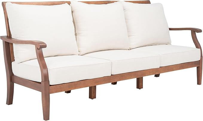 SAFAVIEH Couture Home Collection Payden Natural Wood/Beige Cushion 3-Seat Outdoor Patio Sunroom P... | Amazon (US)