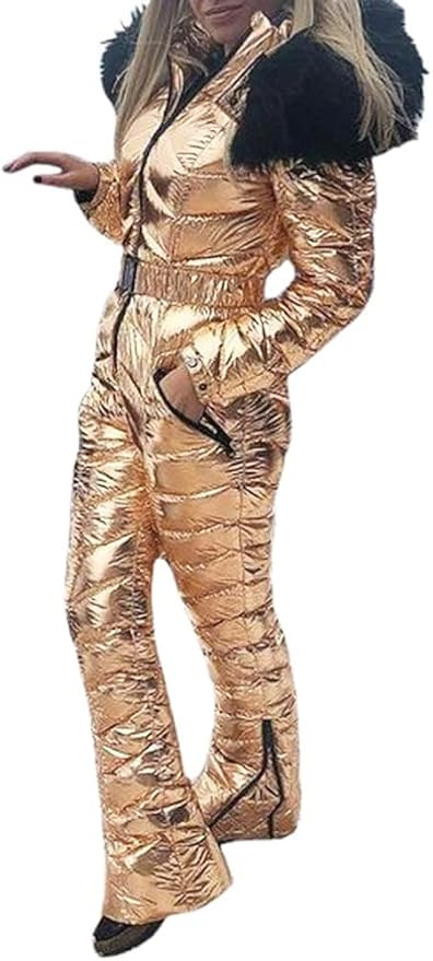 Women Winter Onesies Ski Suit Fur Collar coat Ski Jumpsuit Snowsuit | Amazon (US)