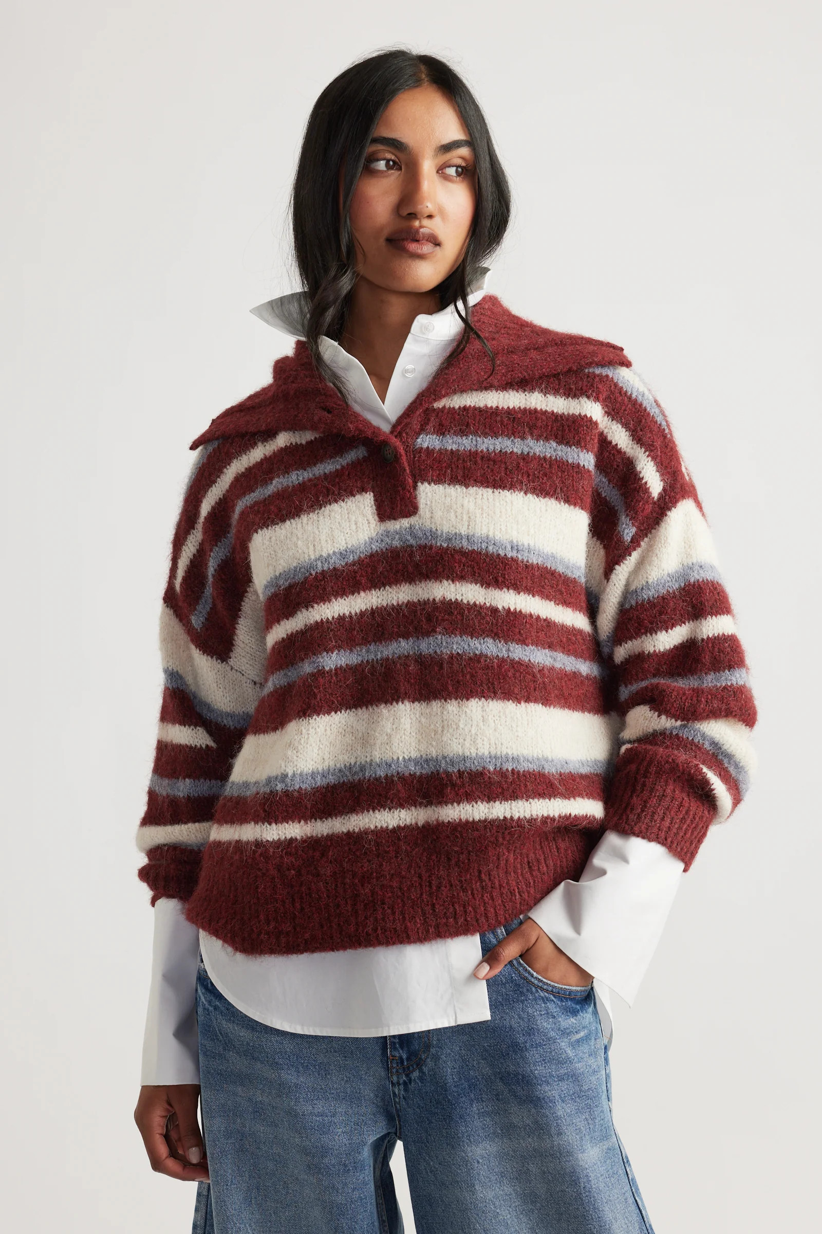 Riley Knit Polo - Plum Stripe | DECJUBA