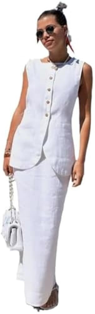 Two Piece Sets for Women Summer Old Money Long Vest Set Linen Vest Women Linen Set 2 Piece Sets f... | Amazon (US)