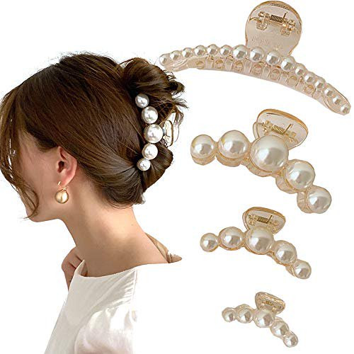 4 Pcs Elegant Pearl Hair Claw Large/Medium/Small/Mini Banana Clips Pefrect for All Hair Types Lig... | Walmart (US)