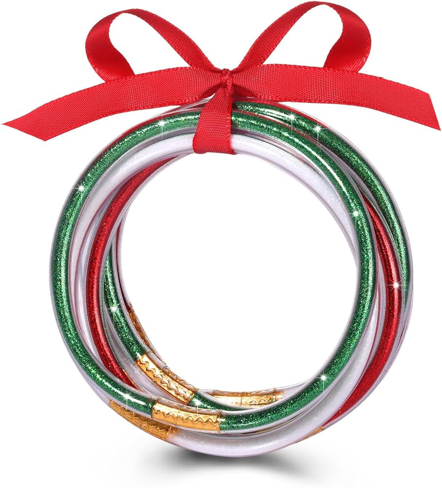 FAERLIIRY Mardi Gras Bracelets Glitter Jelly Bangles Glitter Filled Jelly Silicone Bracelets for ... | Amazon (US)