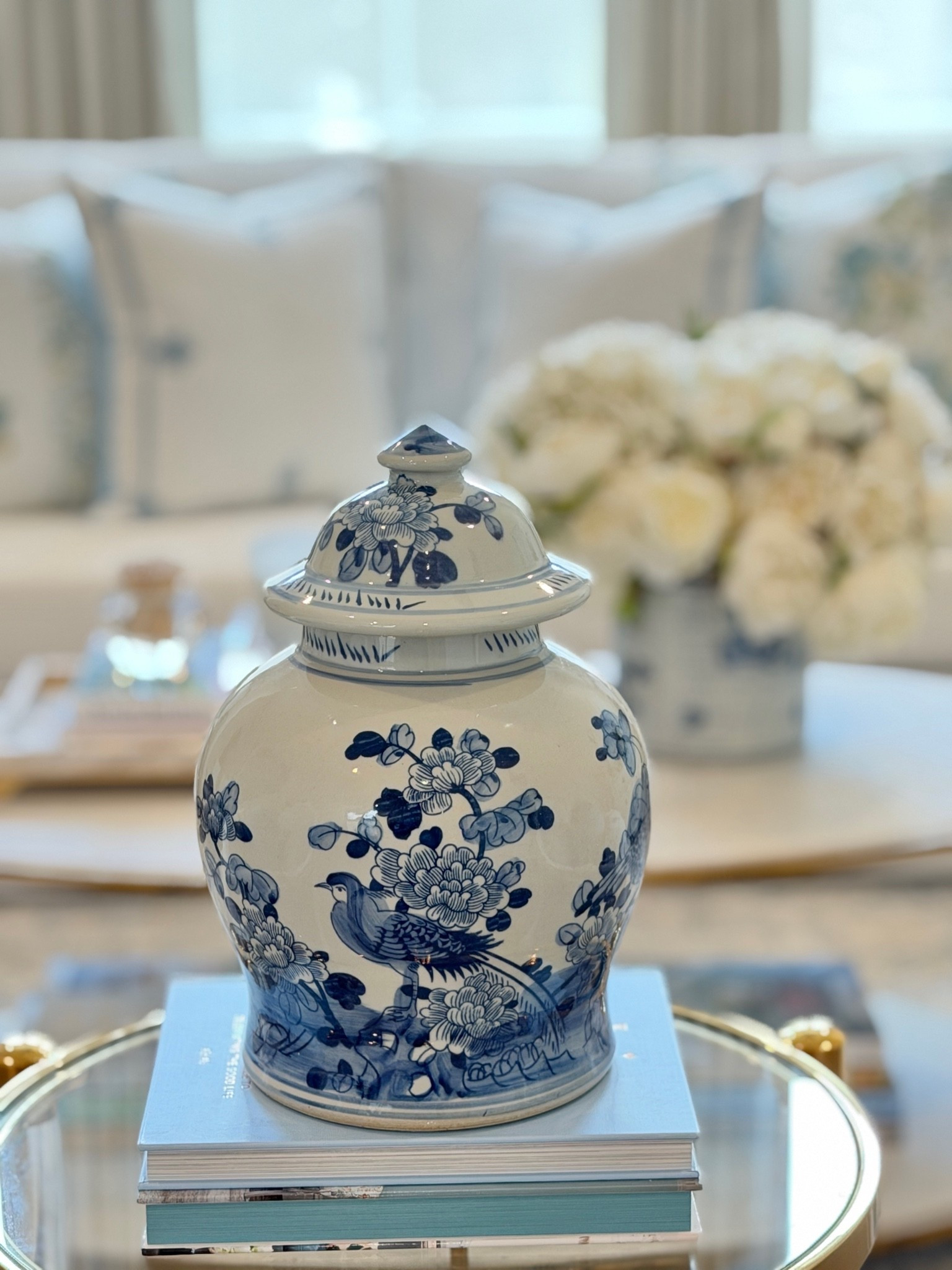 Prettiest ginger jar from @Marshalls 💙 bird temple jar floral jar chinoiserie blue and white decor