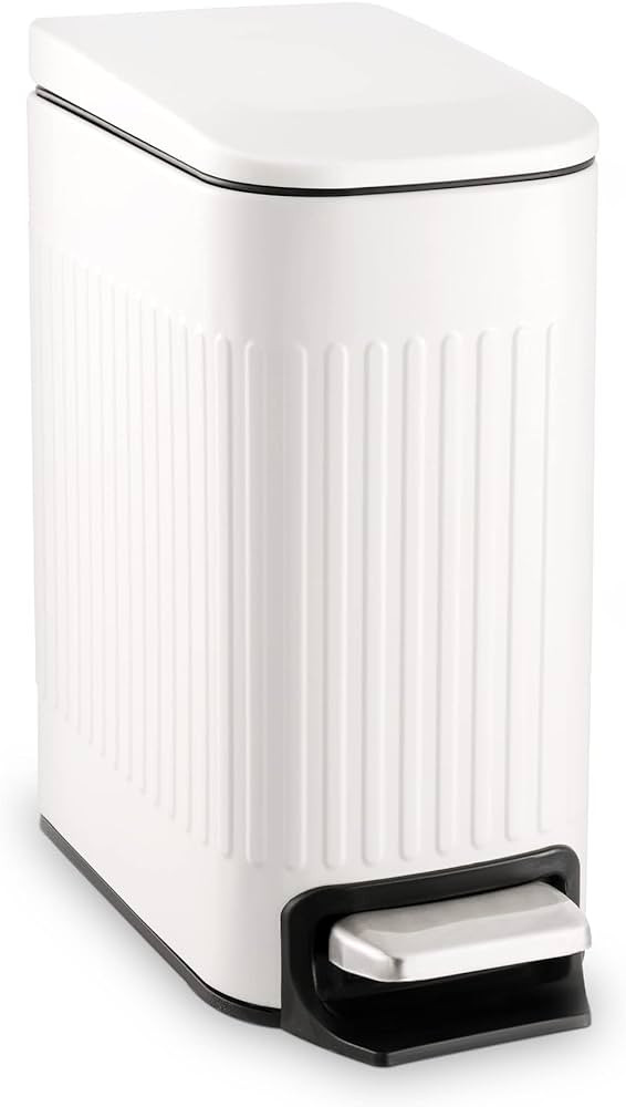Slim Bathroom Trash Can with Lid Soft Close, 6 Liter/1.6 Gallon Stainless Steel Small Garbage Can... | Amazon (US)