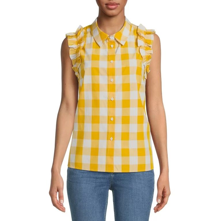 The Get Women's Ruffle Sleeve Button Front Shirt - Walmart.com | Walmart (US)