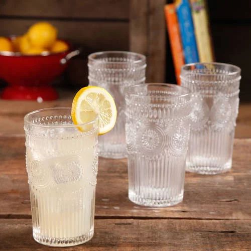 The Pioneer Woman Adeline 16-Ounce Embossed Glass Tumblers, Set of 4, Clear - Walmart.com | Walmart (US)