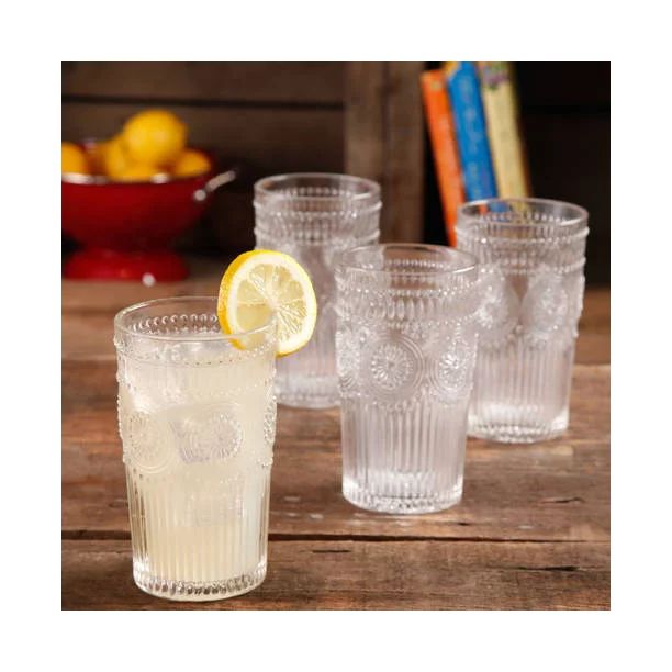 The Pioneer Woman Adeline 16-Ounce Embossed Glass Tumblers, Set of 4, Clear - Walmart.com | Walmart (US)