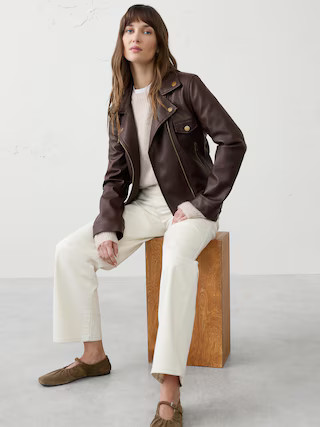 Vegan Leather Cropped Moto Jacket | Banana Republic Factory