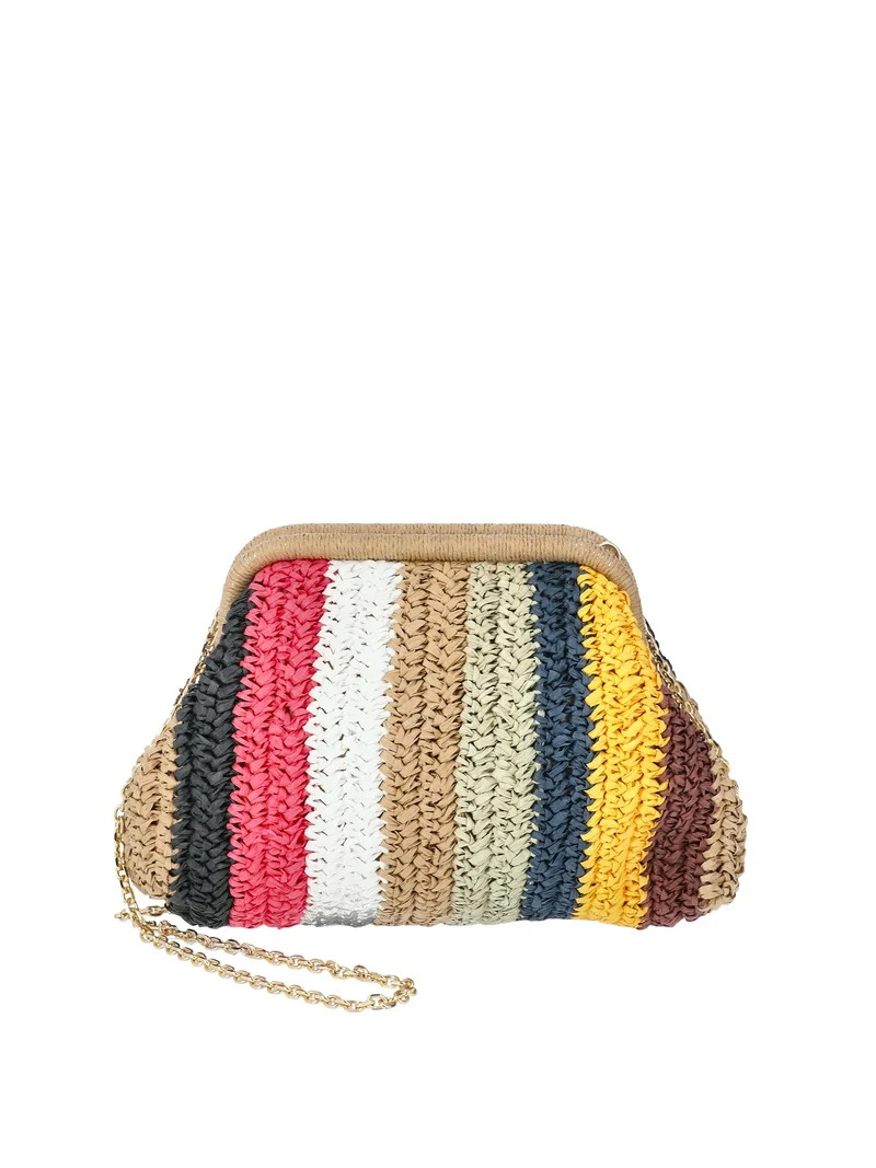Time and Tru Women's Straw Frame Clutch Handbag, Natural/Multicolor | Walmart (US)