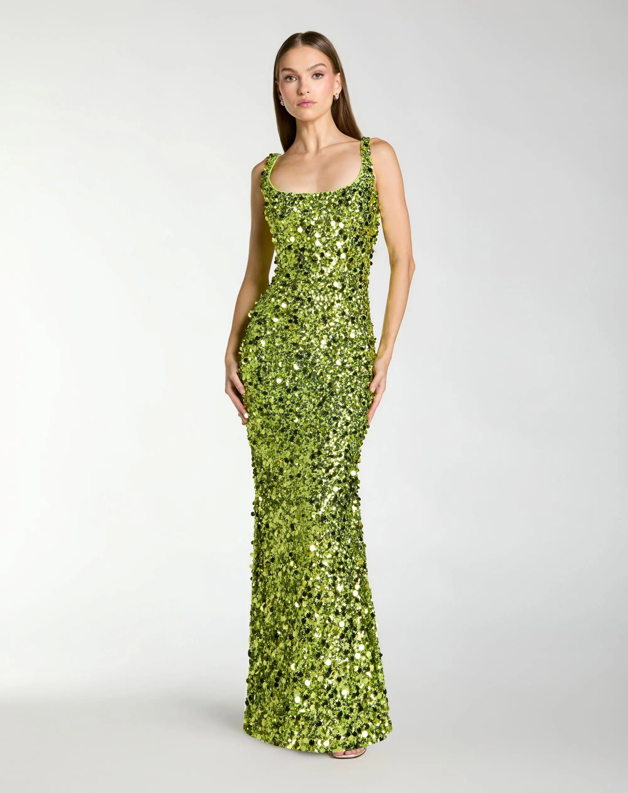 Green Sleeveless Paillette Sequin Column Gown | Mac Duggal | Mac Duggal