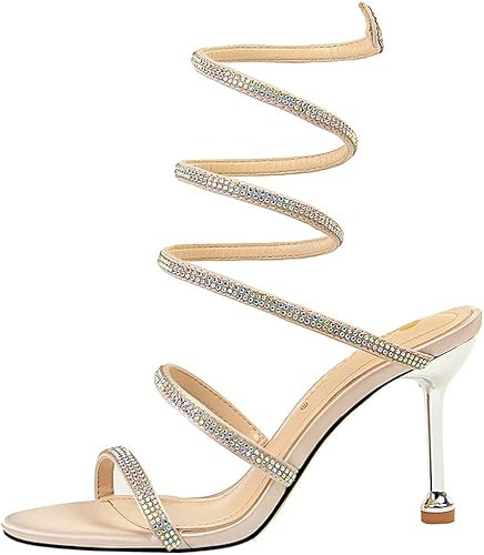 MissHeel Wrap Up High Heels Rhinestone Strappy Sandals | Amazon (US)