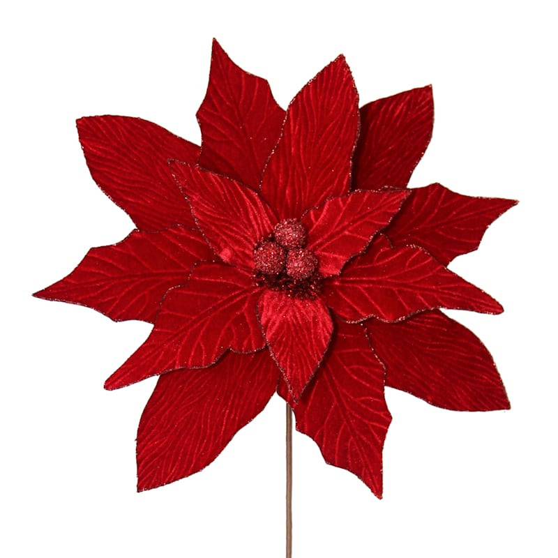 Red Fabric Poinsettia Pick, 24" | At Home
