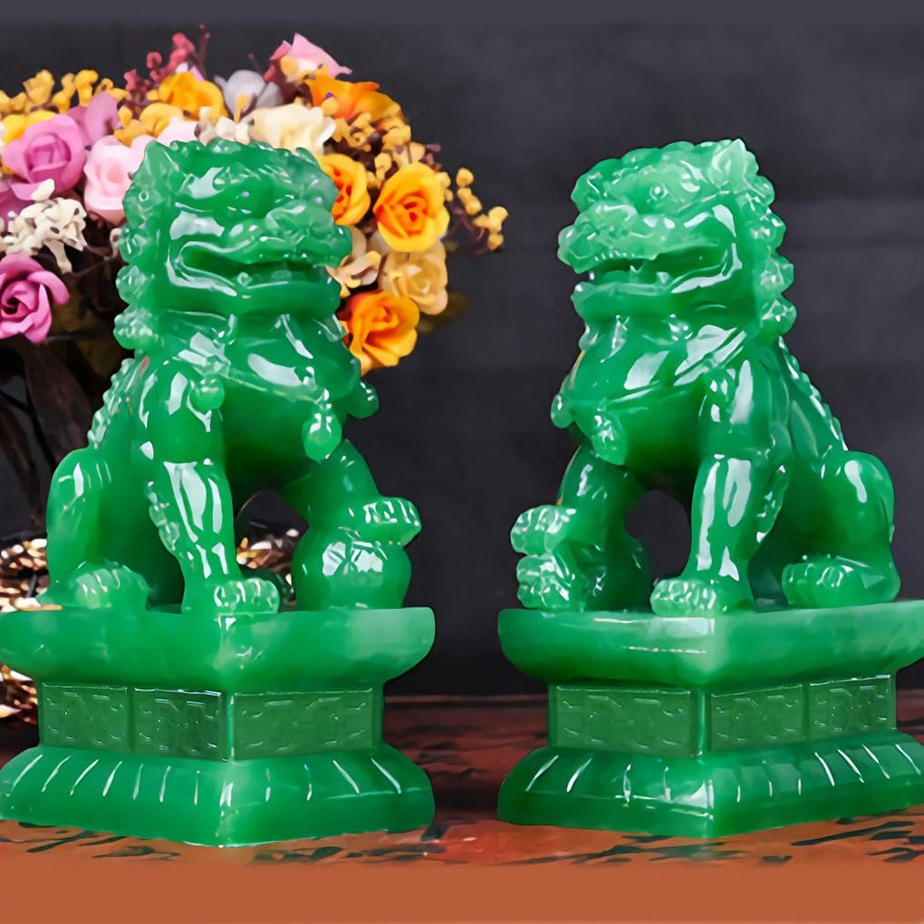 Amperer Feng Shui Porsperity 2 PCS Fu Foo Dogs Pair of Green Guardian Lion Statues Best Housewarm... | Amazon (US)