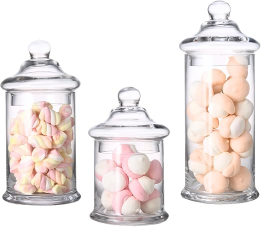 Set of 3 Apothecary Jars Glass, Apothecary Jars with Lids Bathroom, Clear Candy Jar Set, Decorati... | Amazon (US)