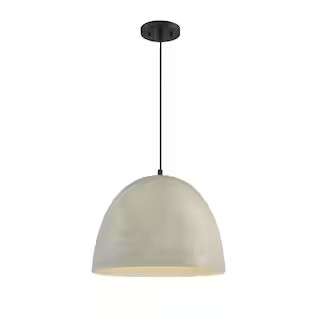 16 in. W x 12 in. H 1-Light Matte Black Shaded Pendant Light with Concrete Colored Metal Shade | The Home Depot