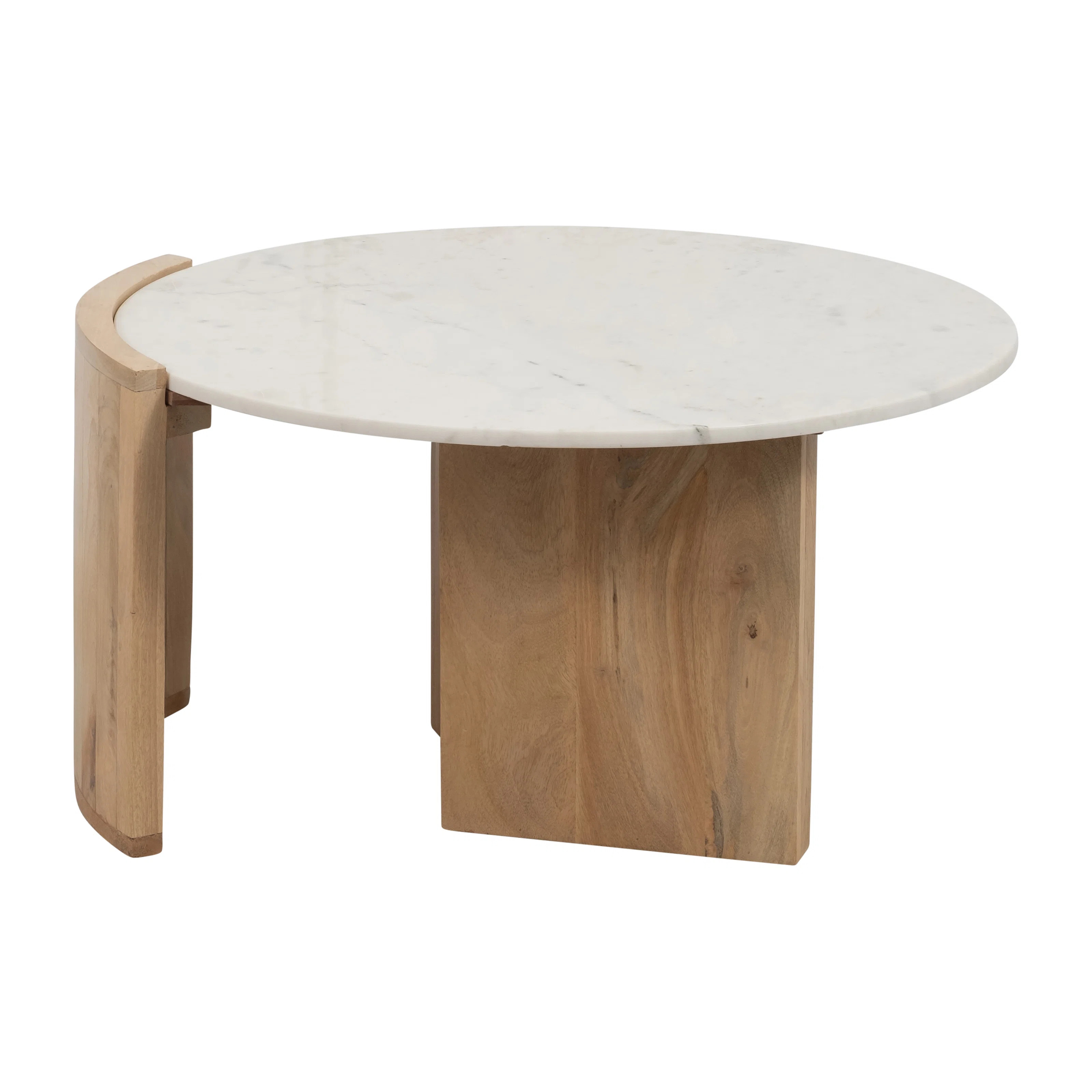 Neutral Modern Round Marble Top Mango Wood Coffee Table - 32" x 30" x 17" | Wayfair North America