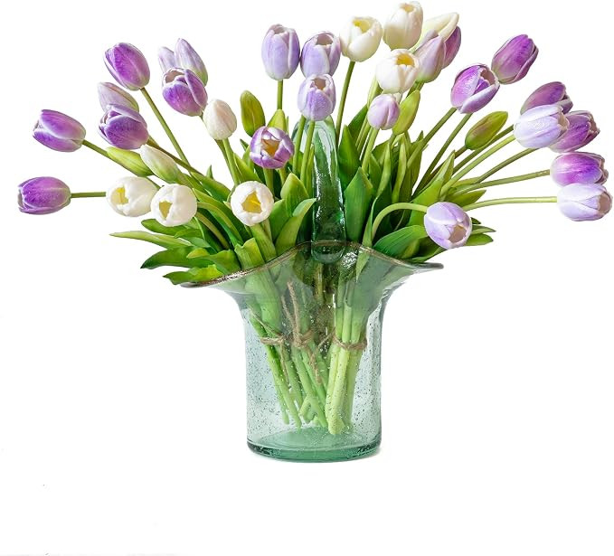 40pcs Artificial Tulips Flowers, Latex Bouquet, Fake Tulips for Office Wedding Party Home Kitchen... | Amazon (US)