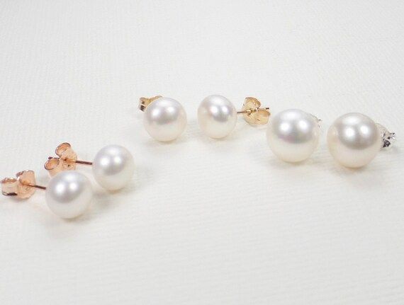 Freshwater Pearl Earrings,Rose gold pearl stud earrings gold filled genuine pearl earring studs R... | Etsy (US)
