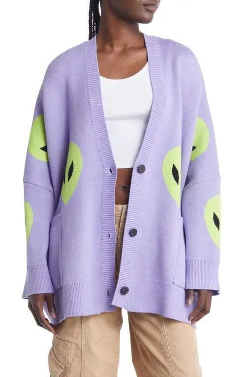 Dressed in Lala Boxy Oversize Cardigan in Lavender Alien at Nordstrom, Size Large | Nordstrom