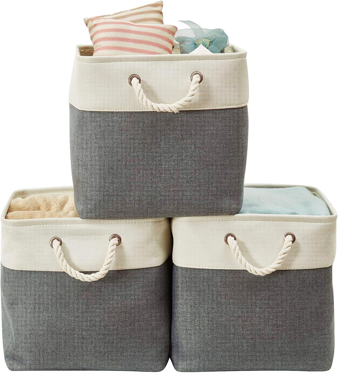 DECOMOMO Cube Storage Organizer Bins | Box Storage Cube Basket with Handles Fabric Cloth Bins for... | Amazon (US)