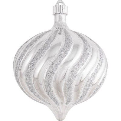 Christmas by Krebs 2ct Silver and White Swirled Shatterproof Shiny Christmas Onion Ornaments 6" (... | Target