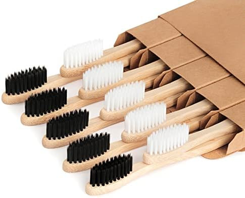 Bamboo Toothbrushes Biodegradable Toothbrush 10 Pack - Eco-Friendly, Natural Wooden Tooth Brush, ... | Amazon (US)