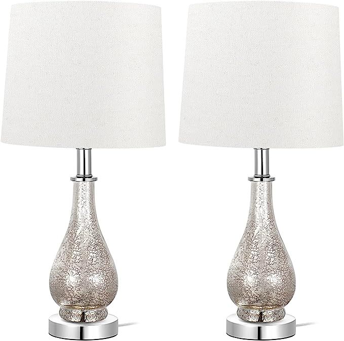TPAMSWO Modern Table Lamps Set of 2, Mercury Silver Gourd Glass Metal Base 22.5” Bedside Lamp, ... | Amazon (US)