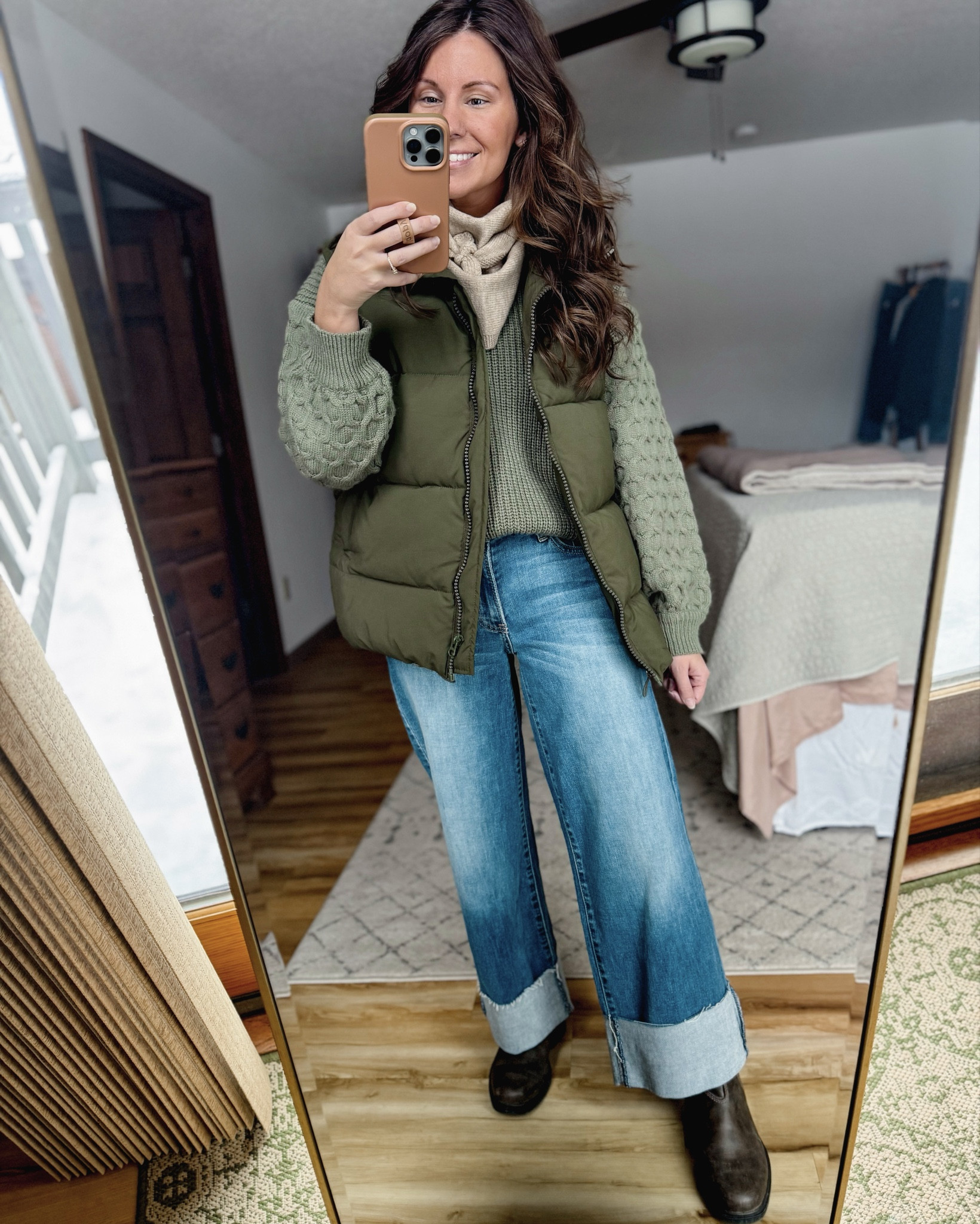 Wearing small in my sweater, small in my puffer vest, 24 in my jeans (medium wash is sold out but lots of dark wash still available!) and my true size 6 in my blundstone boots. My triangle scarf is so fun and  also linked similar ones!

#LTKPetite #LTKHoliday #LTKFindsUnder100