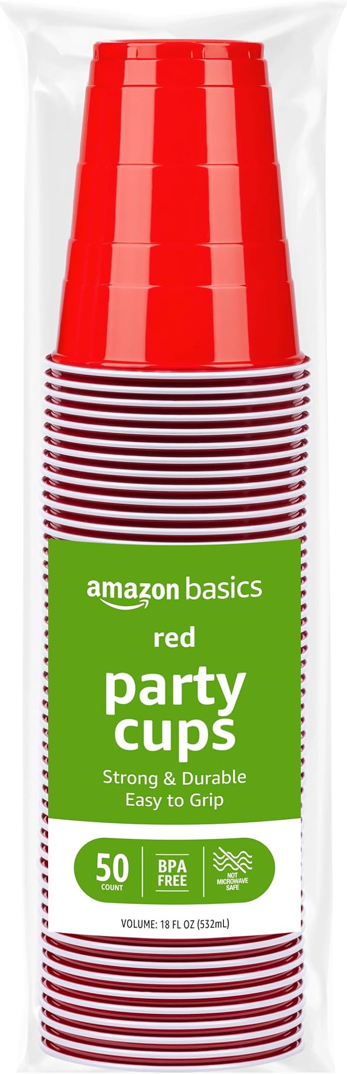 Amazon Basics Disposable Plastic Party Cups, Red, 18oz, 50 Count | Amazon (US)
