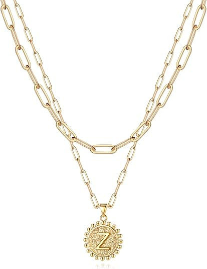 Yoosteel Layered Initial Necklaces for Women Trendy - 14K Gold-Plated Dainty Layering Paperclip C... | Amazon (US)