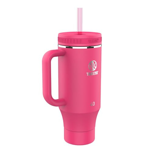 Takeya 40 oz Stainless Steel Tumbler with Lid and Two Straws, Premium Quality, Double Wall Insulated, Wiith Handle, Keep Drinks Cold for Up to 24 Hours, Dragon Fruit | Amazon (US)