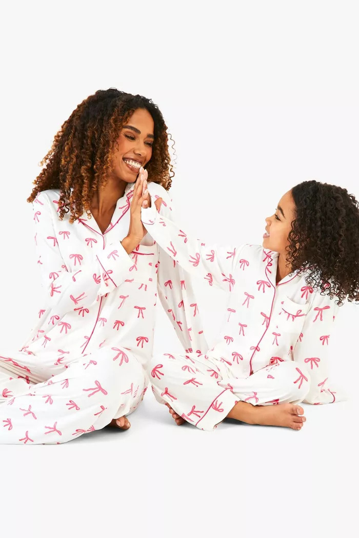 Ladies Mini Me Bow Trouser Pyjamas Set | Boohoo.com (UK & IE)