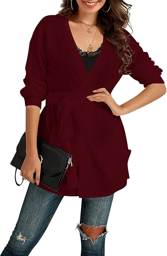 Auburet Womens Wrap Tie Waist Cardigan Sweater Lightweight Oversized Long Sleeve Open Front Knitt... | Amazon (US)