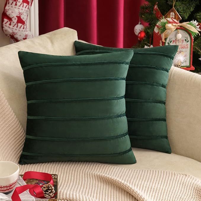 Amazon.com: MIULEE Christmas Decorative Velvet Throw Pillow Covers Soft Solid Pillowcases Striped... | Amazon (US)