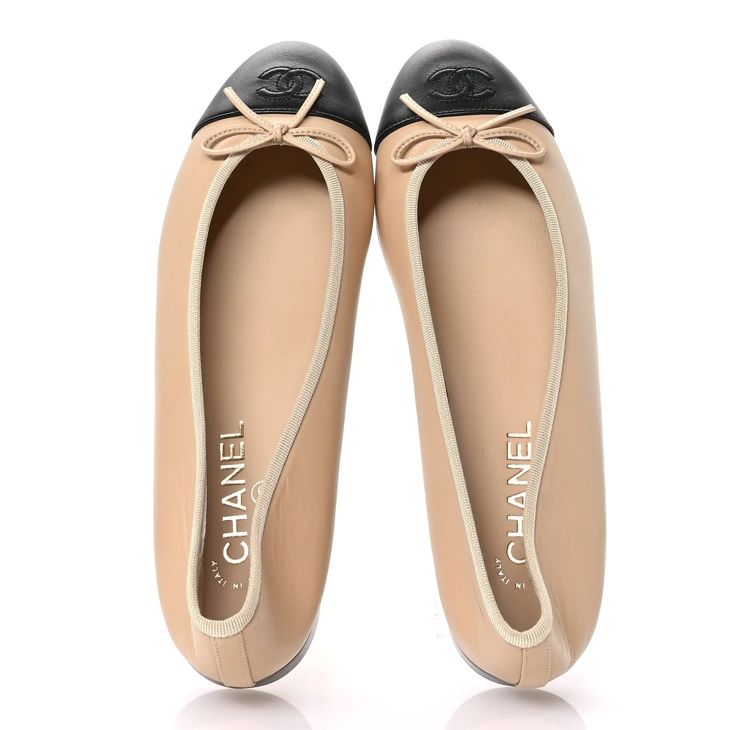 Lambskin Cap Toe CC Ballerina Flats 40 Beige Black | FASHIONPHILE (US)