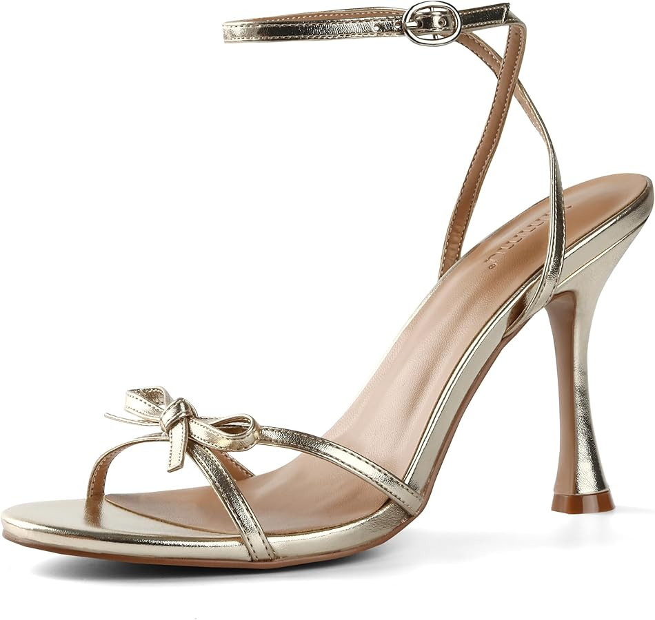 iiimmu Women's Bow Heels 4 IN Stiletto Heeled Sandals for Women Round Open Toe Sandals Elegant Su... | Amazon (US)
