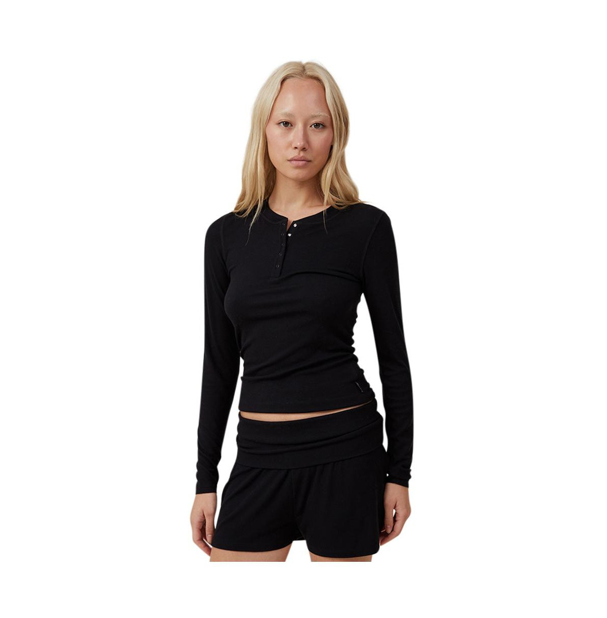 Cotton On Women's Sleep Recovery Henley Long Sleeve - True black | Macy's