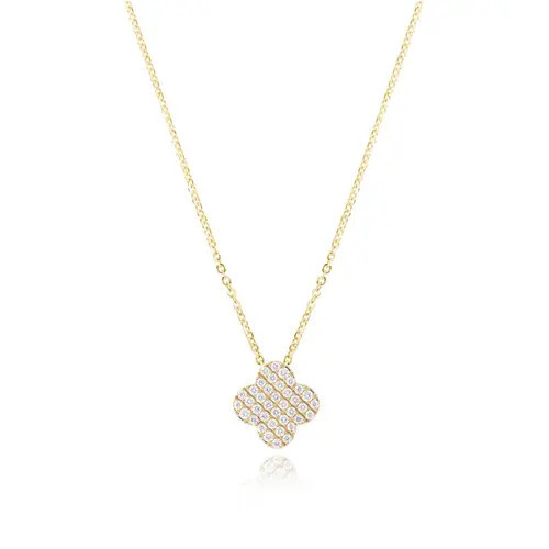 The Lovery Fine Jewelry Diamond Clover Necklace in Yellow Gold at Nordstrom, Size 18 | Nordstrom