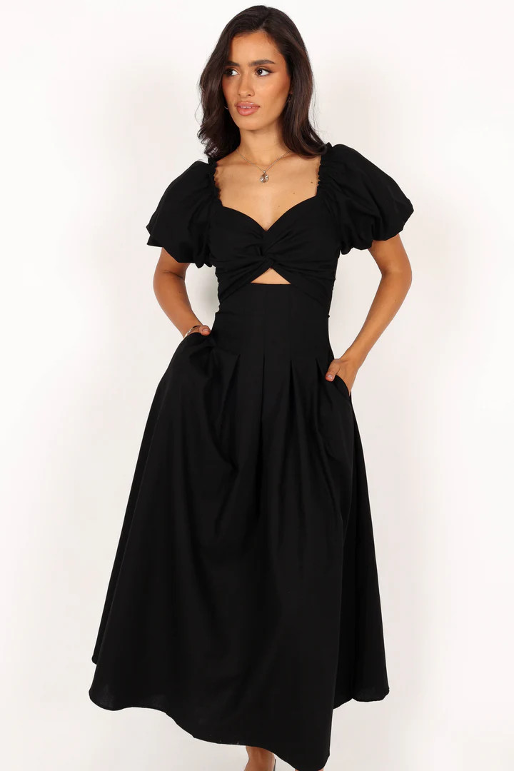 Maria Puff Sleeve Midi Dresses - Black | Petal & Pup (US)