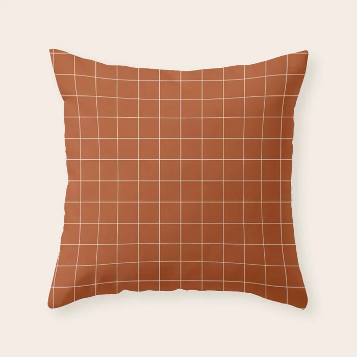 Windowpane Check Grid (white/burnt Orange) Couch Throw Pillow by Design Minds Boutique - Cover (16"  | Society6