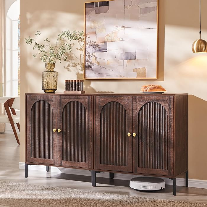 Modern Buffet Cabinet with Storage, 61.75" W Fluted Arched Sideboard Cabinet w/Adjustable Shelves... | Amazon (US)