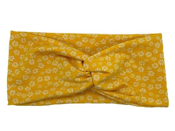 Yellow Floral Knot Turban Headband - Knit Material - one size - turban Headband - Hair Accessorie... | Etsy (US)