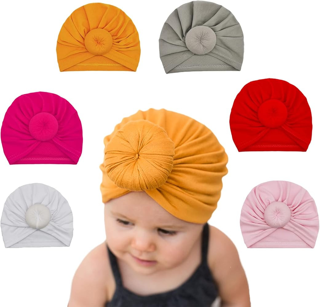 6 pcs Baby Turban Head Wraps Knotted Toddler Hat Newborn Hats for Girls 0-36 Months | Amazon (US)