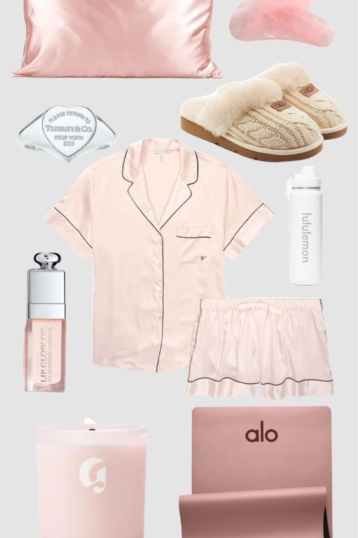 Pink Pilates princess night time bundle pajamas and slippers alo yoga mat to decompress. Pinterest it girl pretty in baby pink. Dior lip oil and Tiffany’s glossier 

#LTKhome #LTKSeasonal #LTKHoliday